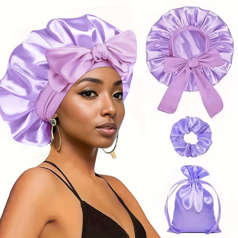 Womens 3pcs Purple Bonnet